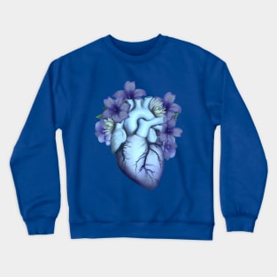 Floral blue Human Heart, watercolor blue lilies flowers, Heart, anatomical Human heart Crewneck Sweatshirt